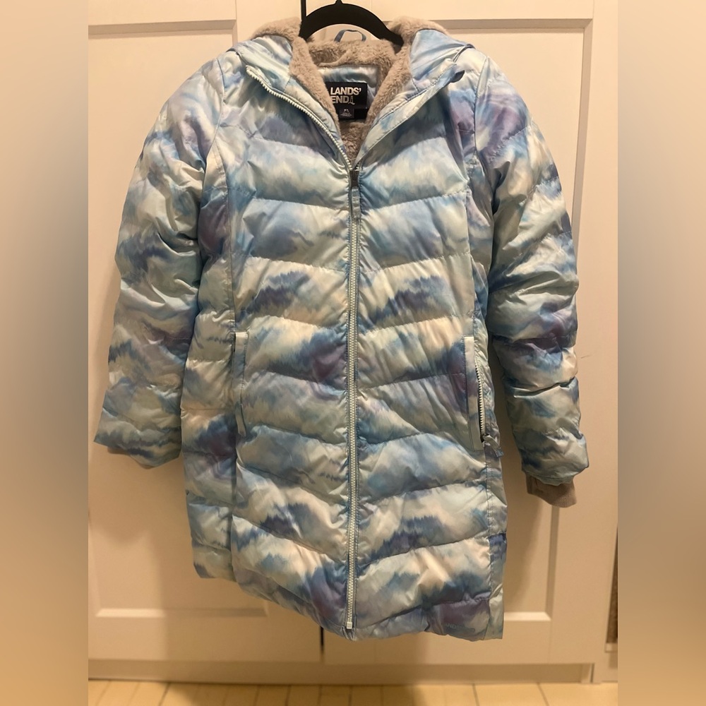 Lands' End Kids Girls Fleece Lined Parka - Blue and Purple